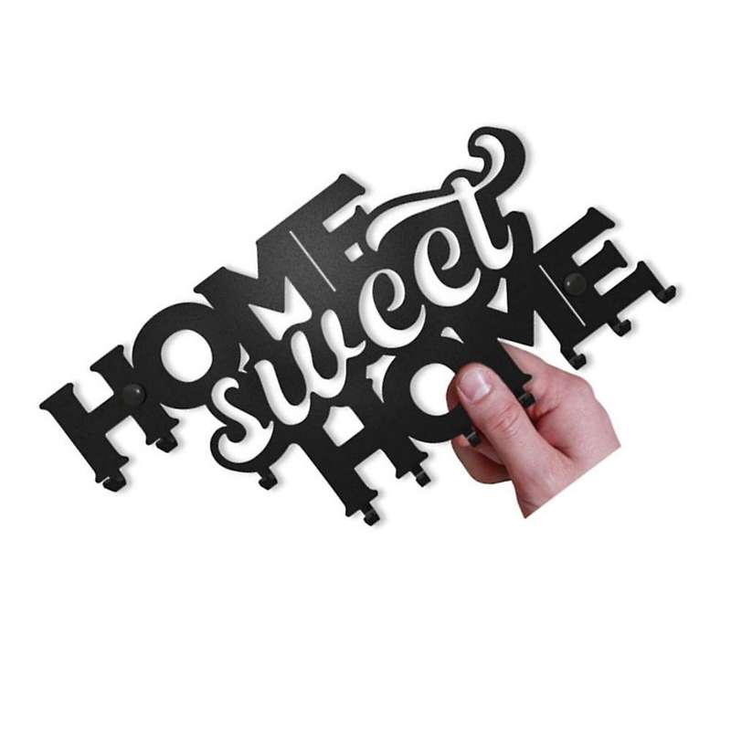 Sweet Home Black Metal Key Hook Rack for Home Wall Decor, Front Door