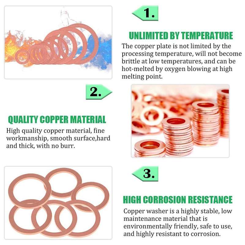 Copper Washers, 320pcs 12 Sizes, Copper Metric Sealing Washers Kit