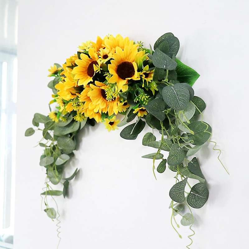 Floral Swag Artificial Flowers Sunflower Eucalyptus Wreath for Mirror