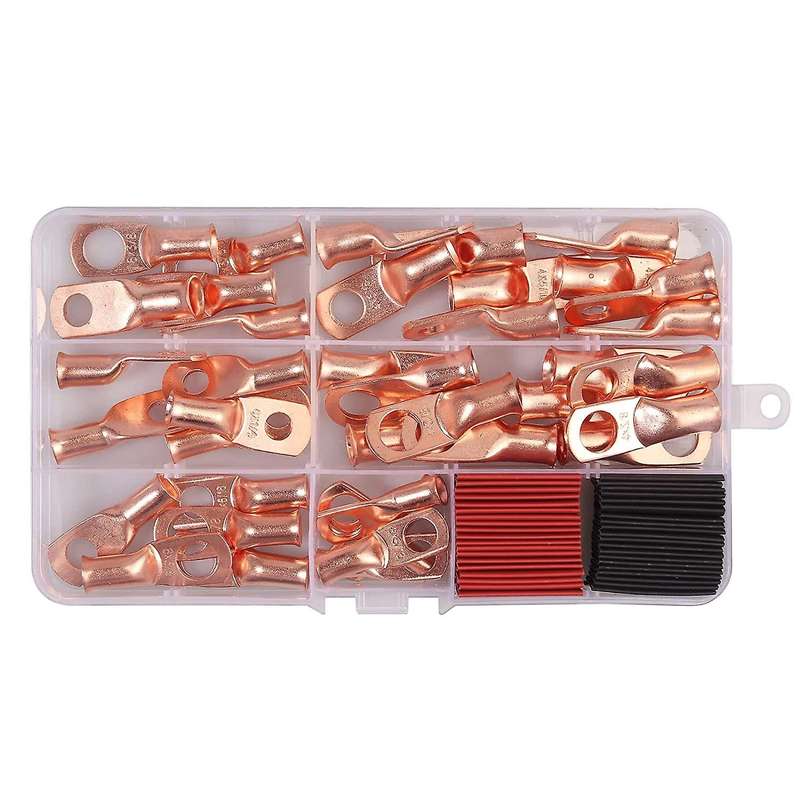 80pcs Awg Heavy Duty Battery Terminal Connectors Cable Copper Lug Kit