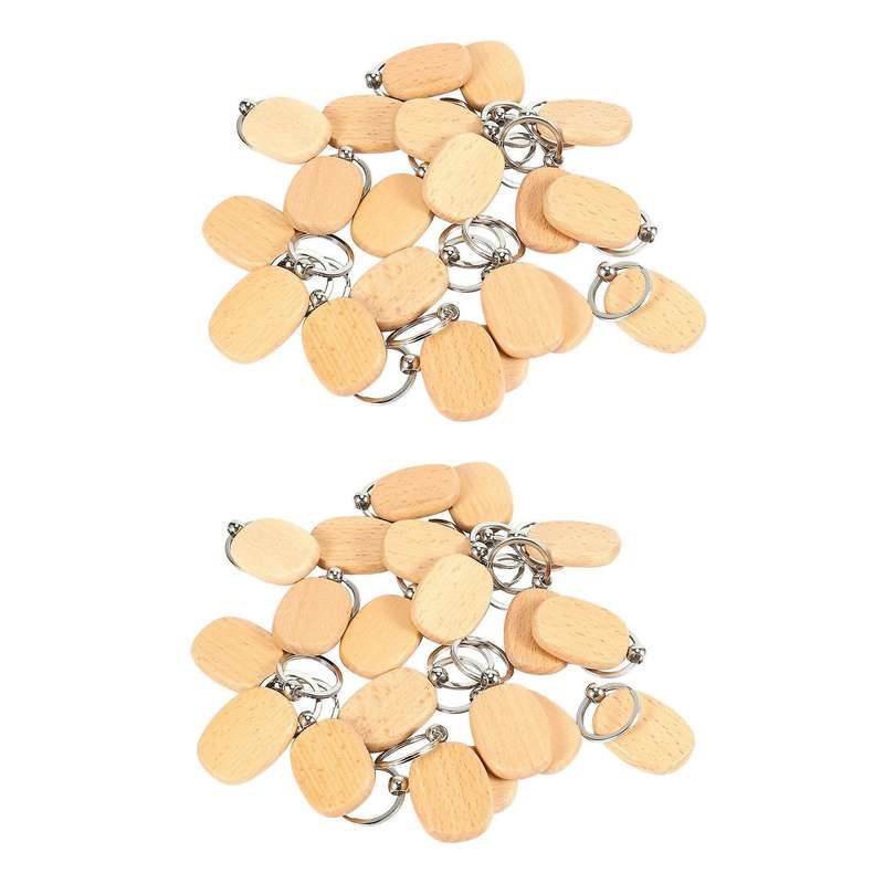 20pcs Blank Wooden Key Chain Diy Wood Keychains Yellow Oval