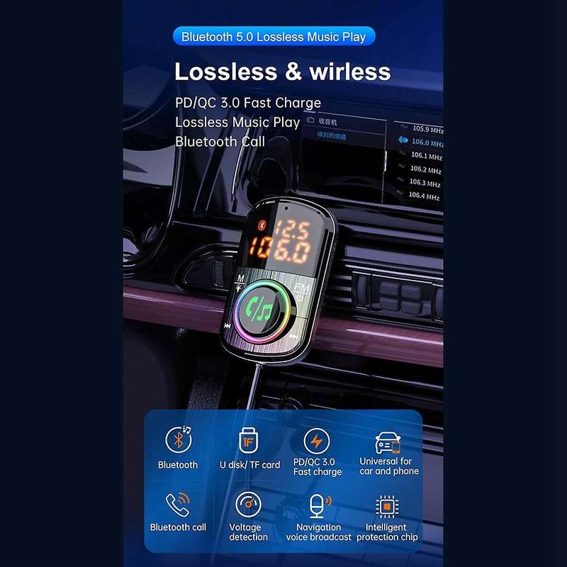 Bc71 Car Bluetooth 5.0 Fm Transmitter Fast Charge Mp3 Player Adapter