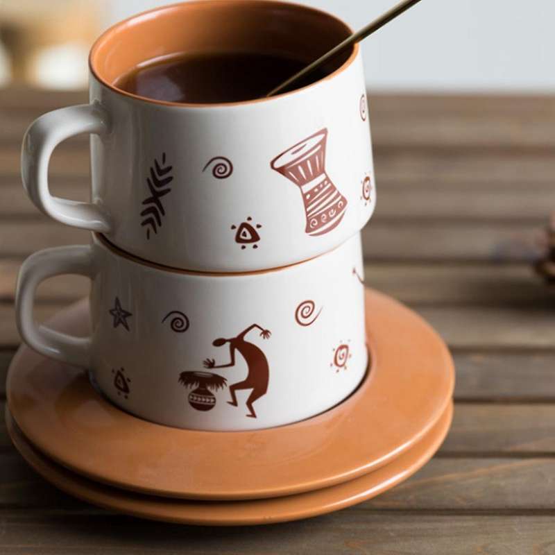Ethnic Style Ceramic Coffee Cup and Saucer Set Tableware, Antelope