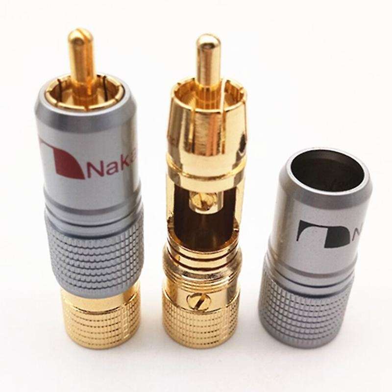Hifi 10mm Gold Plated Rca Plug Locking Non Solder Plug 8pcs