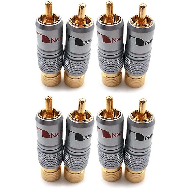 Hifi 10mm Gold Plated Rca Plug Locking Non Solder Plug 8pcs