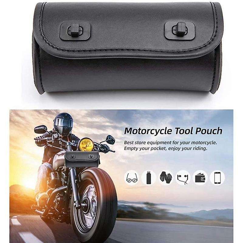 Motorcycle Fork Bag Pu Handlebar Tool Pouch with 2 Straps, Universal