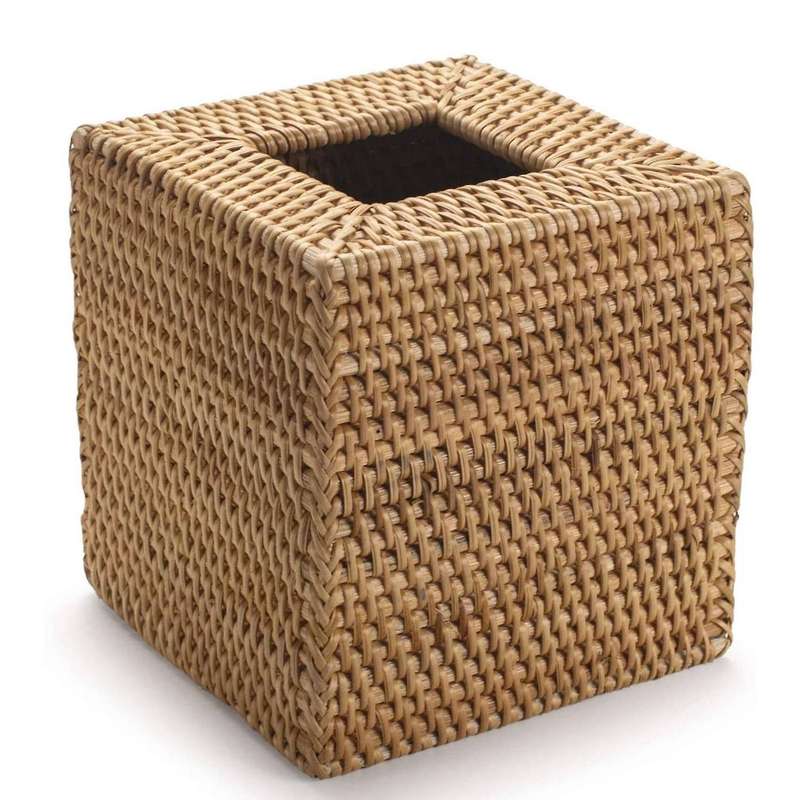 Square Rattan Tissue Box Cover, 5.7 X 5.7 X 5.7 Inches, Wood Color