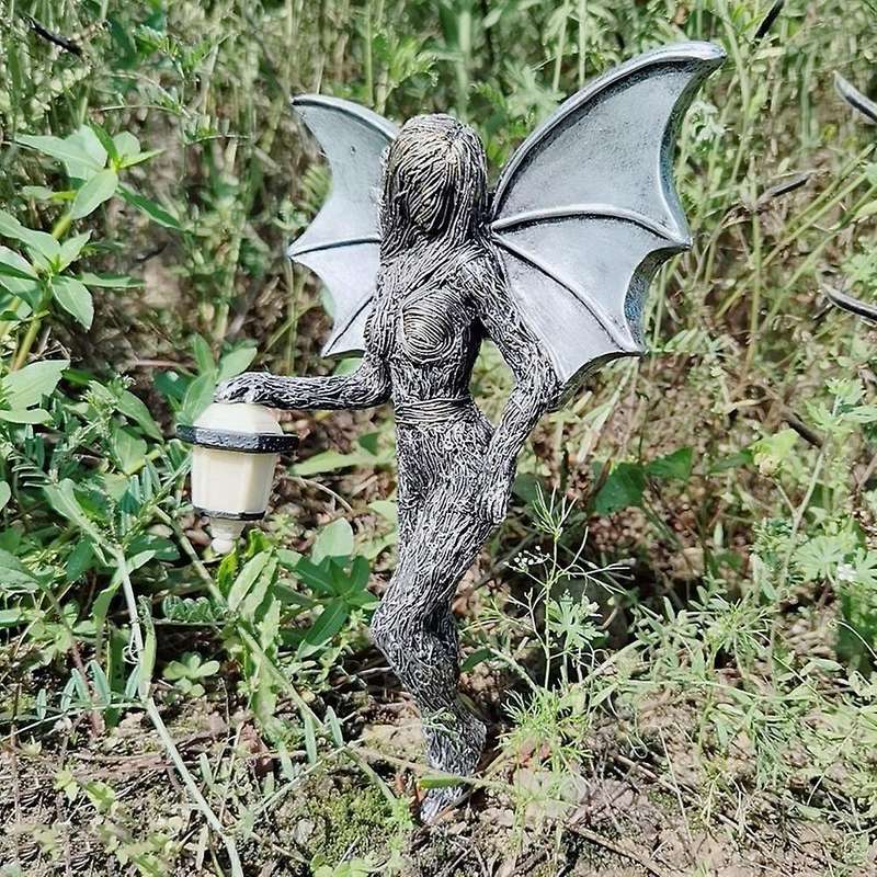 Elegant Garden Lantern Glowing Elf Girl Angel Luminous Statue Craft