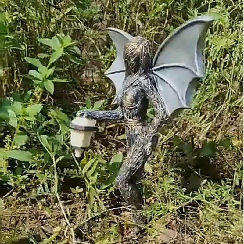 Elegant Garden Lantern Glowing Elf Girl Angel Luminous Statue Craft