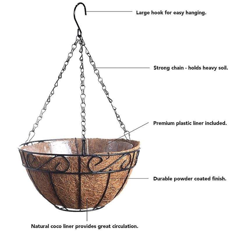 Hanging Flower Basket with Coco Coir Liners 10inch Decor, Set Of 2