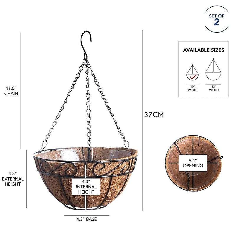 Hanging Flower Basket with Coco Coir Liners 10inch Decor, Set Of 2