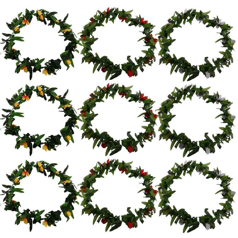 Luau Leis 9 Pcs Artificial Flowers Tropical Hawaiian Leaf Necklaces