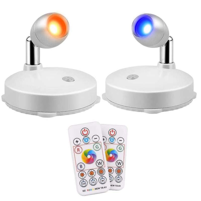 Rgb Wireless Led Spotlight, Dimmable Uplight with Remote, 2 Pack