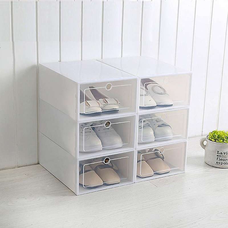 6-piece Candy Color Shoe Box, Transparent Plastic Shoe Storage White