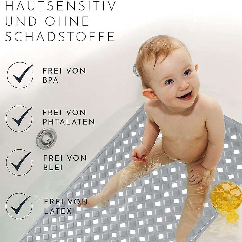Bath Mat 88x40cm with Suction Cups and Non-slip Structure Gray