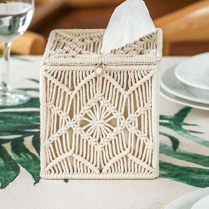 Tissue Box Cover Boho Decor Square Paper Tissue Holder with Buckle