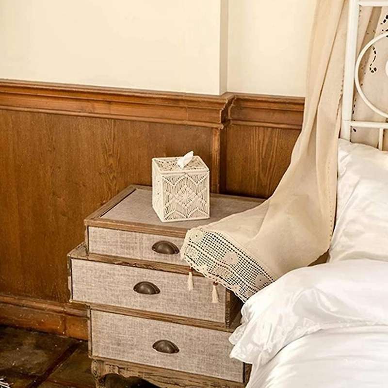 Tissue Box Cover Boho Decor Square Paper Tissue Holder with Buckle