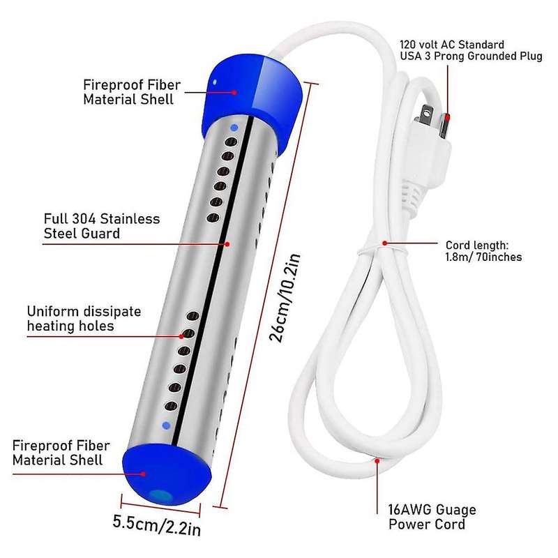 Immersion Heater,portable with Metal Guard Cover Us Plug