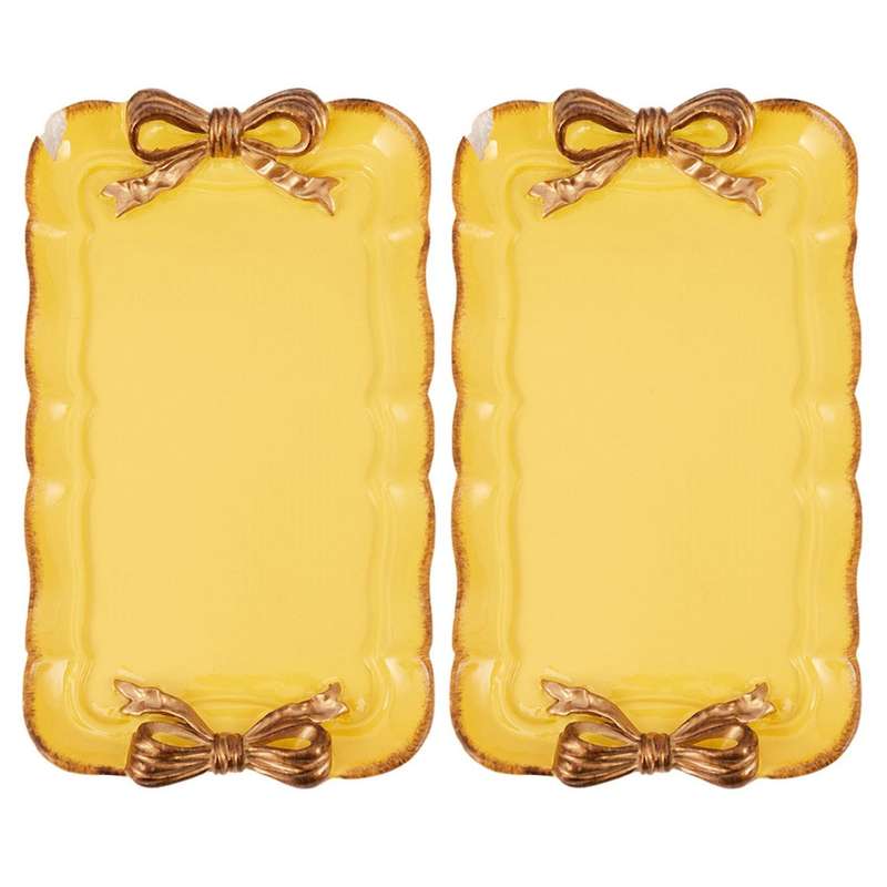 2x Bow Cake Storage Trays Square Decor Tray 12x20cm Yellow