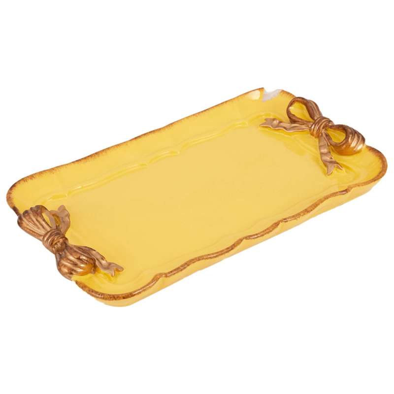 2x Bow Cake Storage Trays Square Decor Tray 12x20cm Yellow