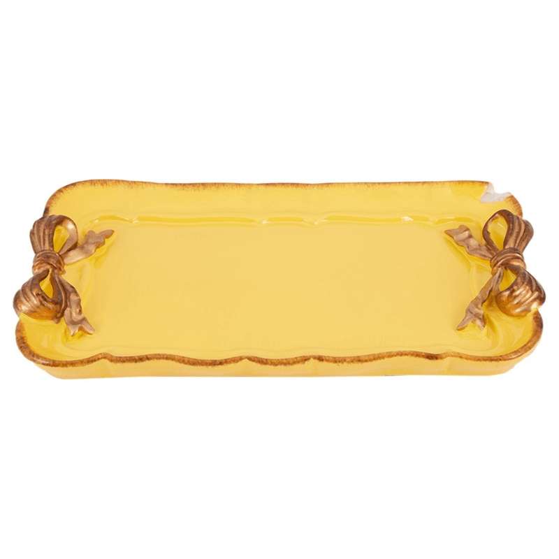 2x Bow Cake Storage Trays Square Decor Tray 12x20cm Yellow
