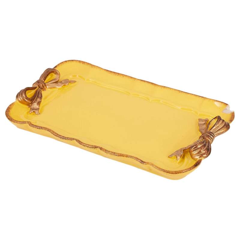 2x Bow Cake Storage Trays Square Decor Tray 12x20cm Yellow
