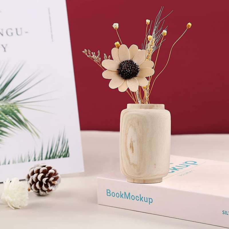 Wooden Vase Table Wood Ware Flower Bottle Ornament Home Decoration