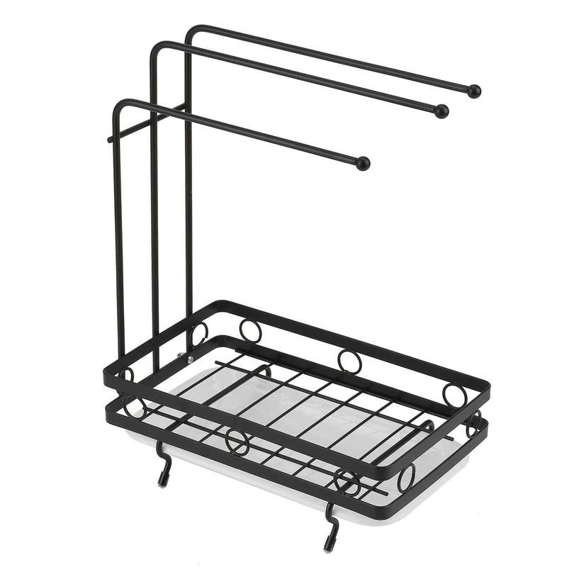 Kitchen Storage Stand Sink Rag Sponge Drainer Rack Organizer, Black