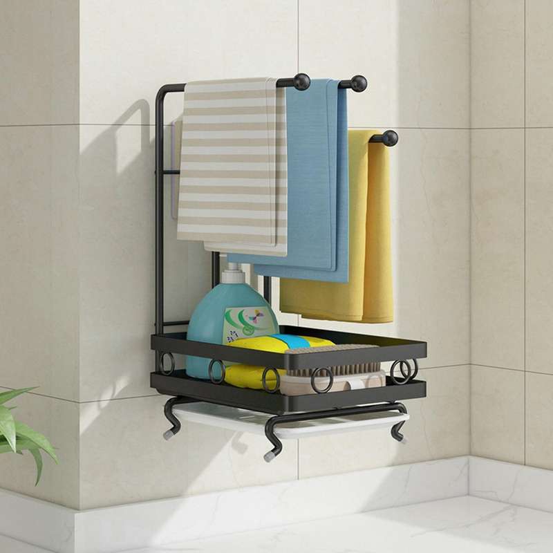 Kitchen Storage Stand Sink Rag Sponge Drainer Rack Organizer, Black