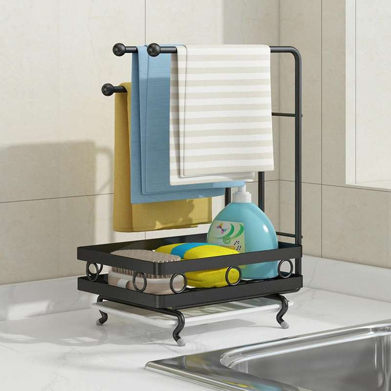 Kitchen Storage Stand Sink Rag Sponge Drainer Rack Organizer, Black
