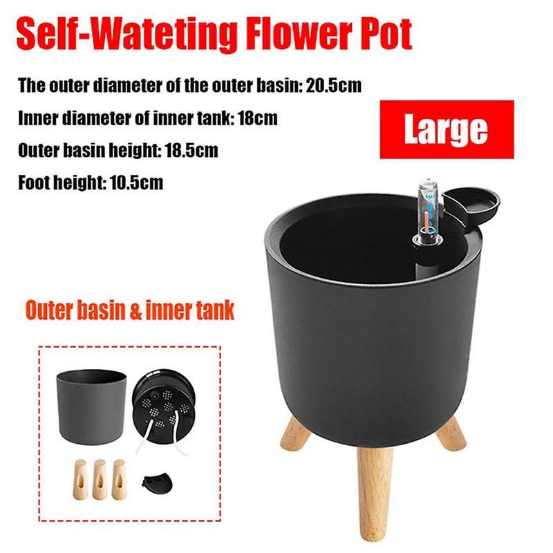 Green Plant Flower Pot with Wooden Legs Stand for Balcony Decor-gray