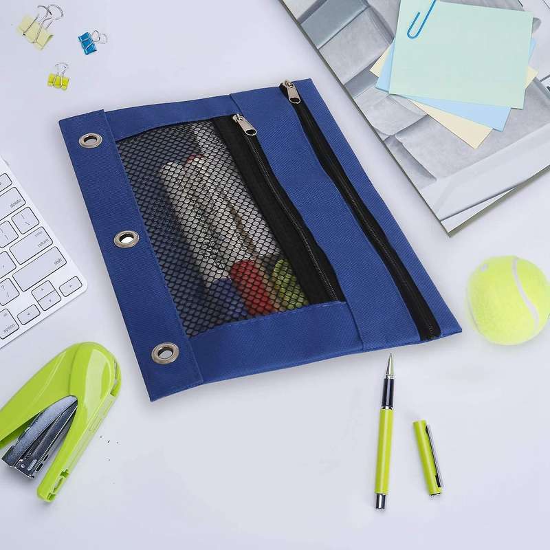 12 Pack Mesh Pencil Case with Zipper, with Double Pocket, 6 Colors