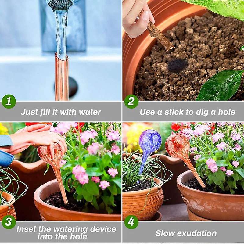 4pcs Glass Watering Globes, for Indoor Outdoor Garden Potted Plants