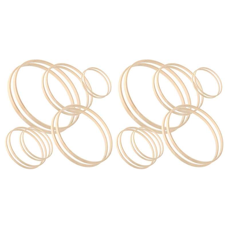 12 Pieces Wooden Bamboo Floral Hoop Set Macrame for Diy Wreath Decor