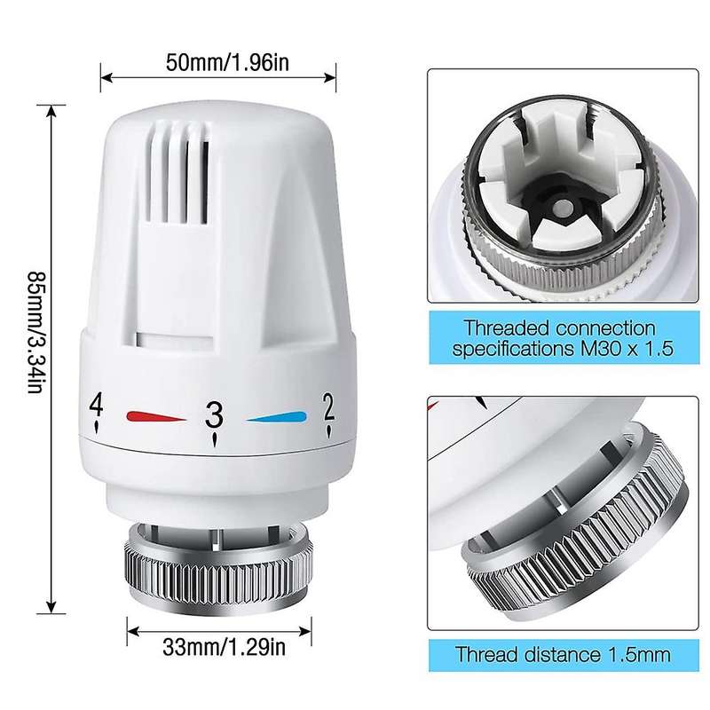 3pcs Thermostatic Radiator Valve M30 X 1.5 Thermostatic Valve Head