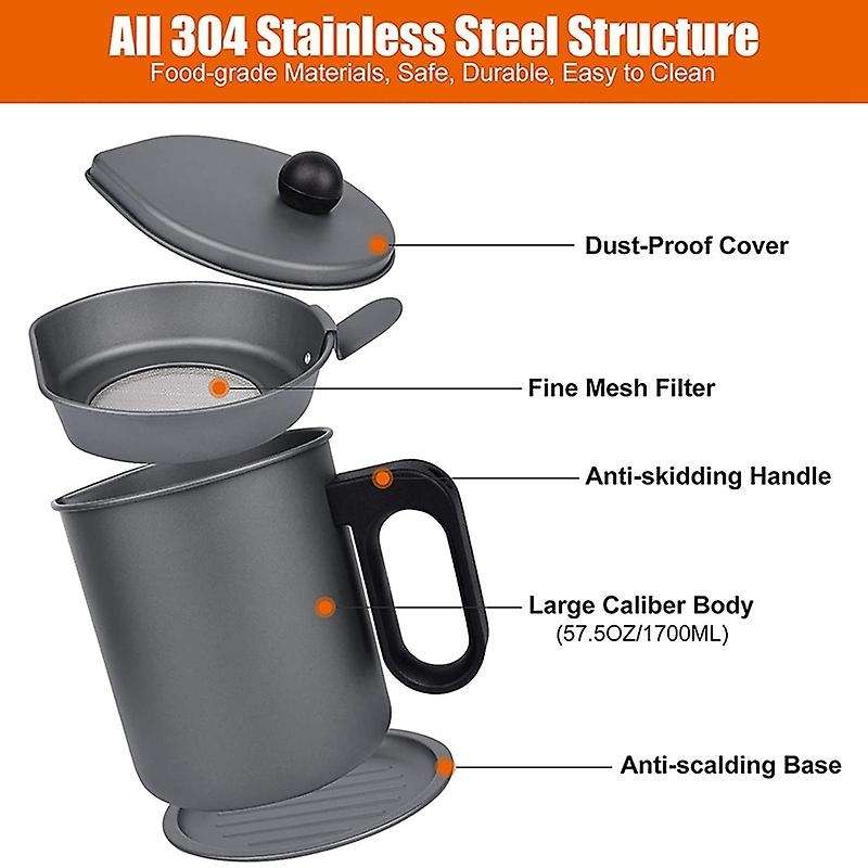 Bacon Grease Container with Strainer, for Kitchen Counter