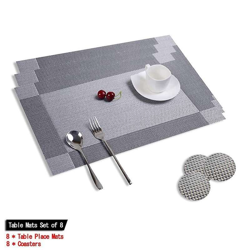 Table Mats Set Of 8 Non-slip Heat Resistant Pvc with Border 45x30cm
