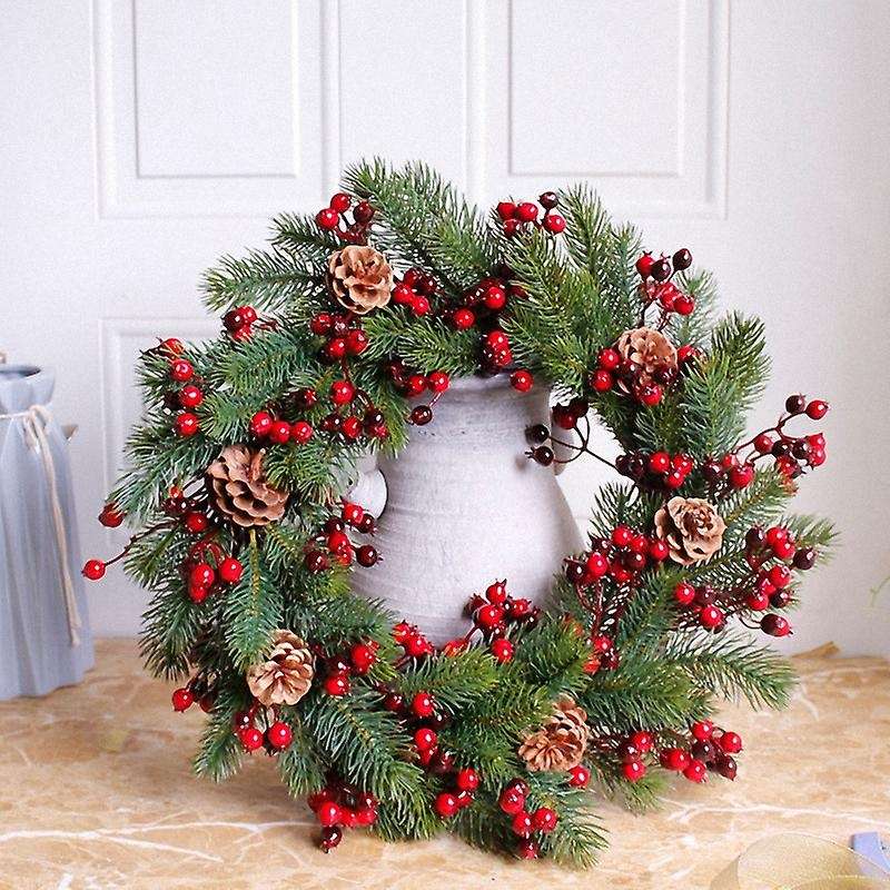 Artificial Christmas Wreath Green Branches with Red Berries 45cm