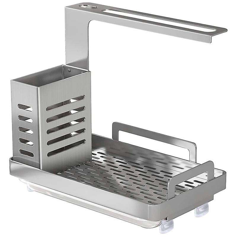 Kitchen Sink Caddy Organizer Sponge Soap Scrubbers Holder Silver