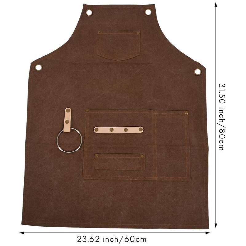 Brown Canvas Apron Bib Leather Chef Kitchen Apron