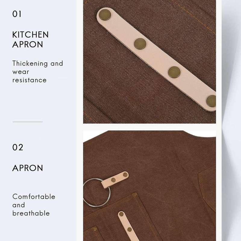 Brown Canvas Apron Bib Leather Chef Kitchen Apron