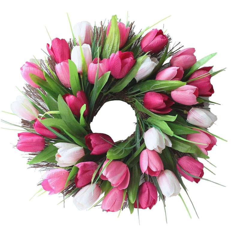 Artificial Tulip Wreath, Window Wall Party Wedding Hanging Decor
