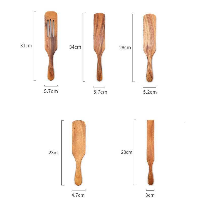 6-piece Teak Wooden Cooking Utensils Set Spatula Slotted Spatula