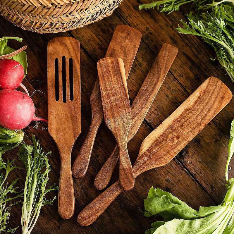 6-piece Teak Wooden Cooking Utensils Set Spatula Slotted Spatula