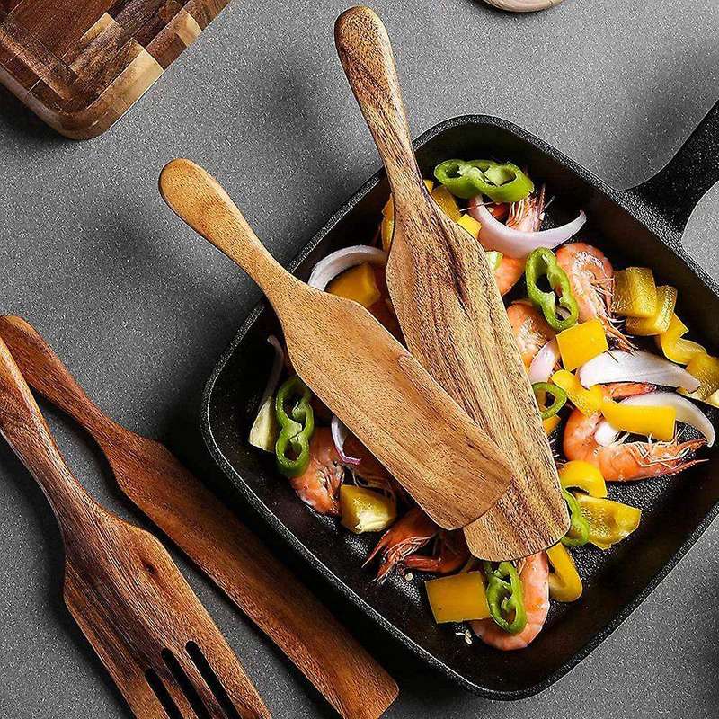 6-piece Teak Wooden Cooking Utensils Set Spatula Slotted Spatula