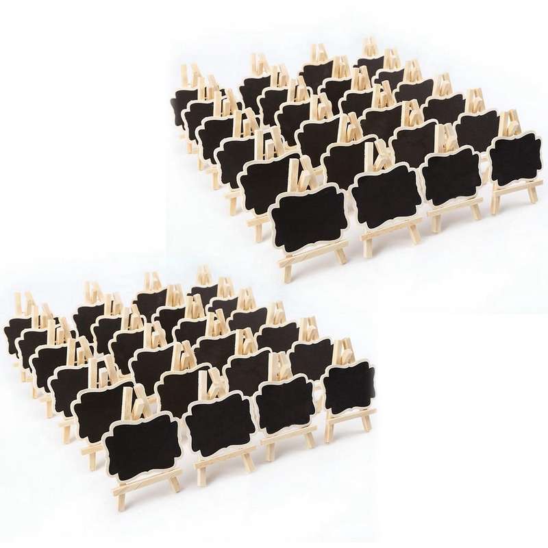 48pcs Mini Tableau Noir En Bois Message Rectangulaire Slate Cartes