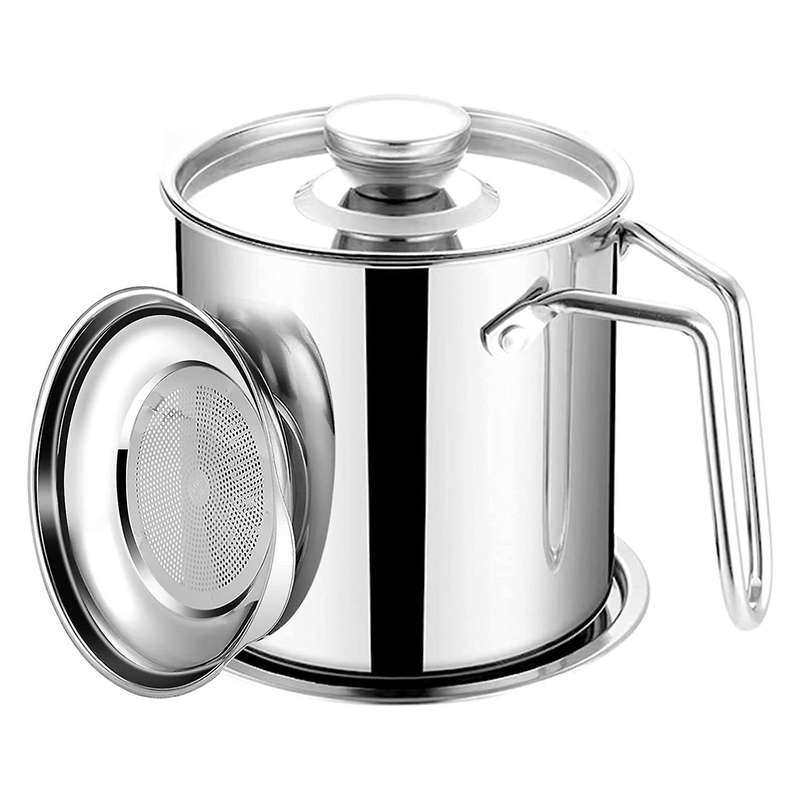 Bacon Grease Container with Strainer,1.8l Stainless Steel Strainer