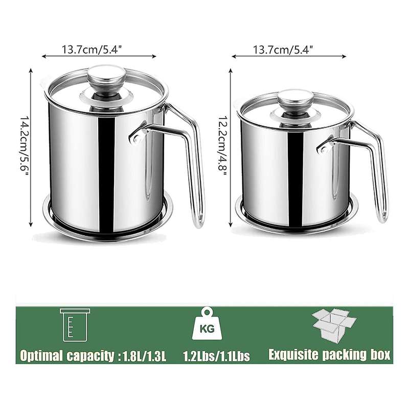 Bacon Grease Container with Strainer,1.8l Stainless Steel Strainer