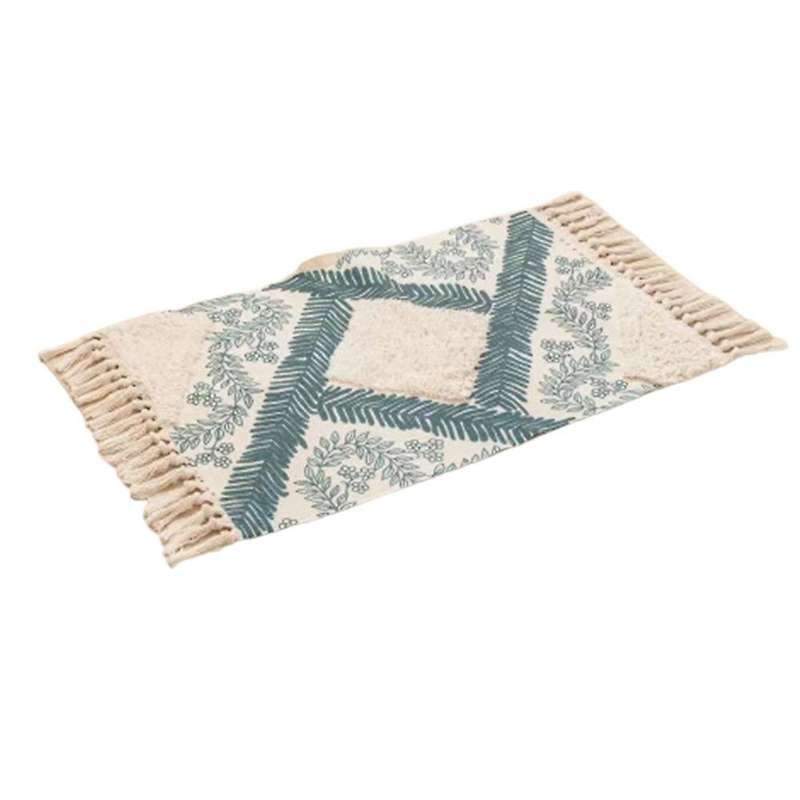 Morocco Printed Carpet Retro Tassels with Rug Bath Doormat(green)