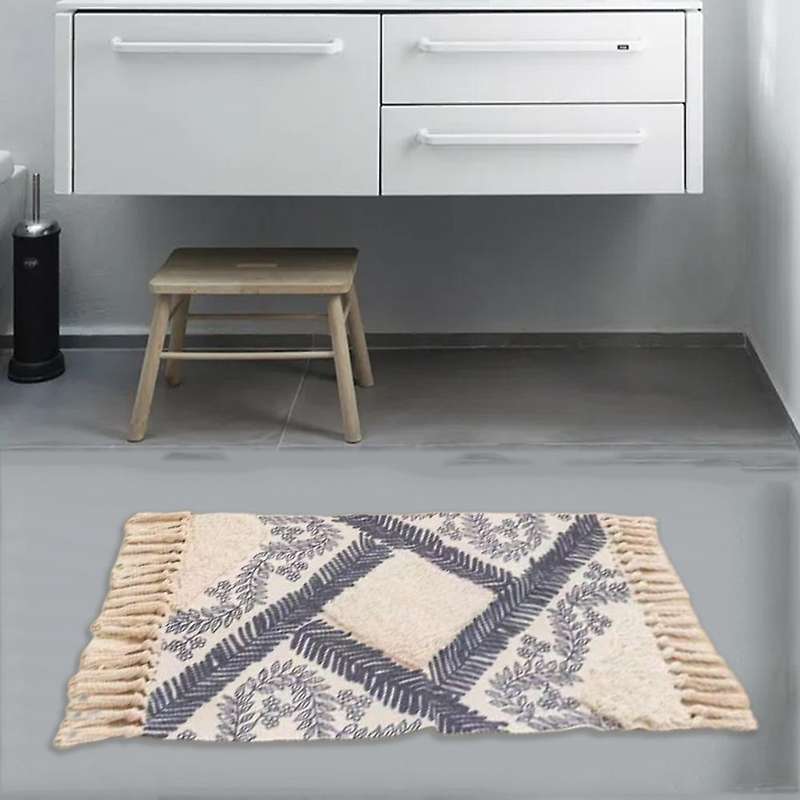 Morocco Printed Carpet Retro Tassels with Rug Bath Doormat(green)